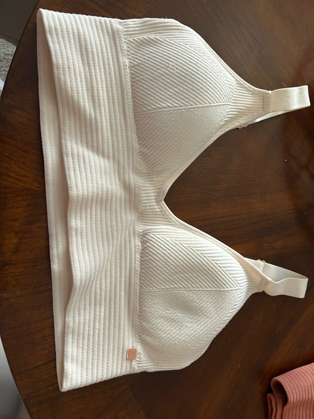 Danskin Ivory Ribbed bra with Gold Logo Accent w/removable cups